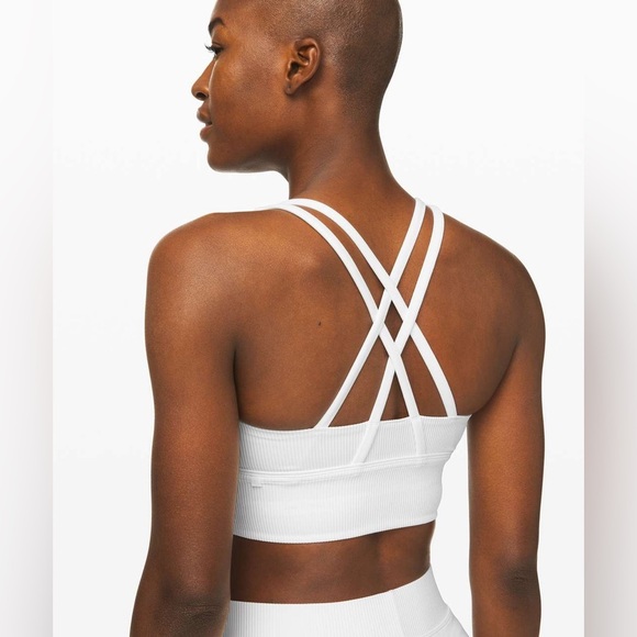 Lululemon Energy Sports Bra Long Line Texture Ribbed Padded White Size 6 - Picture 2 of 6